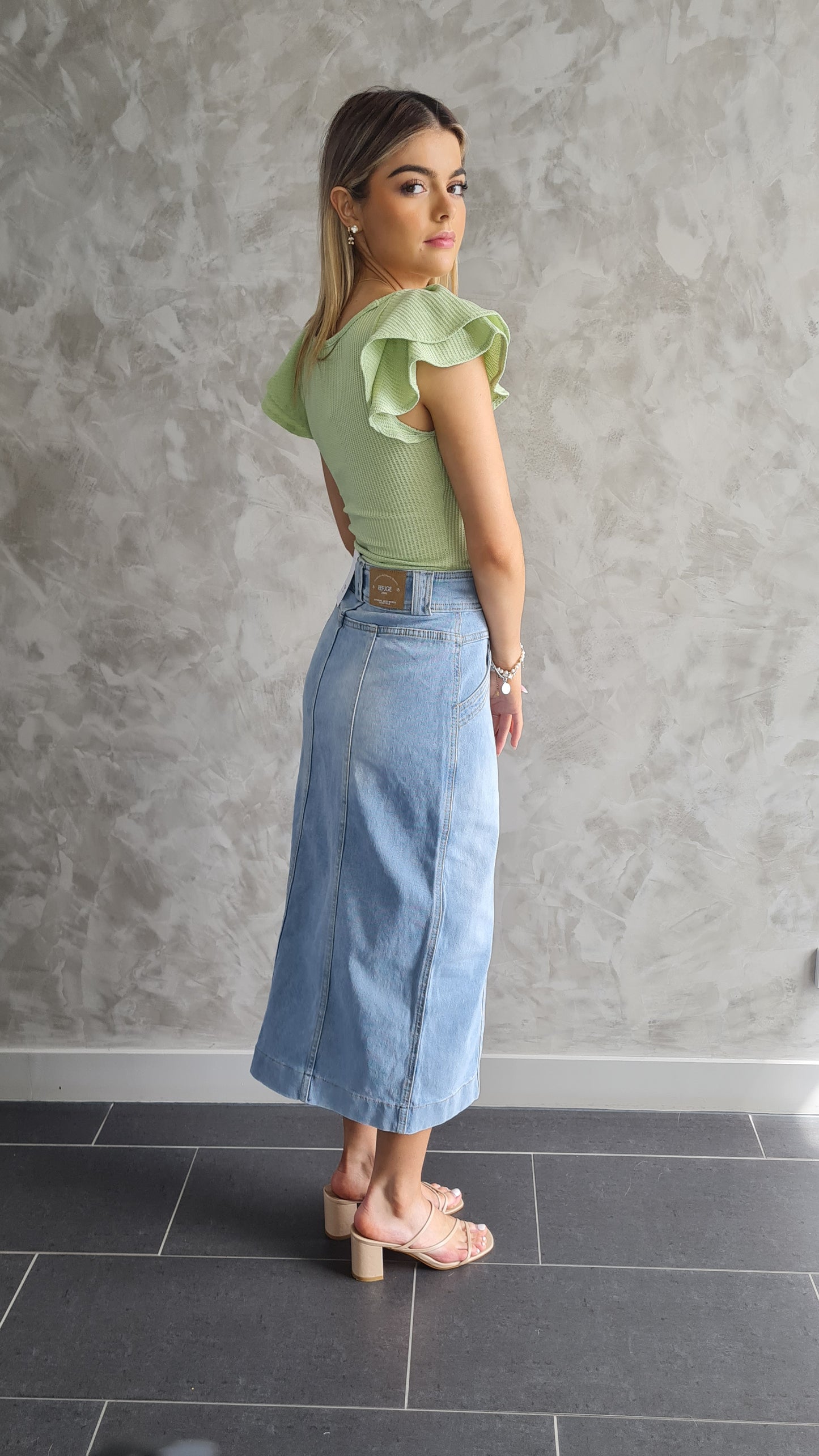 Eden Midi Length Denim Skirt