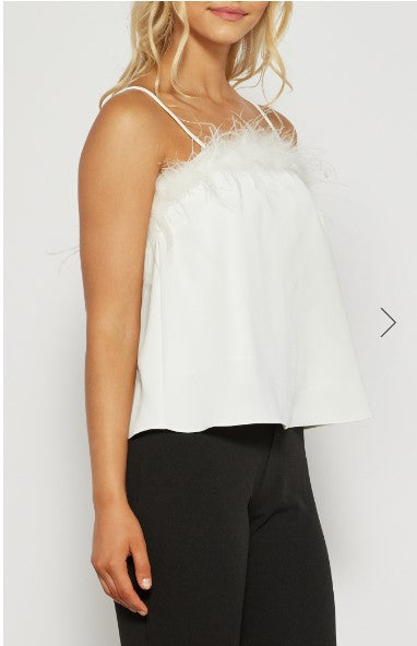 Sloane Feather Trim Neckline Top with Removable Straps